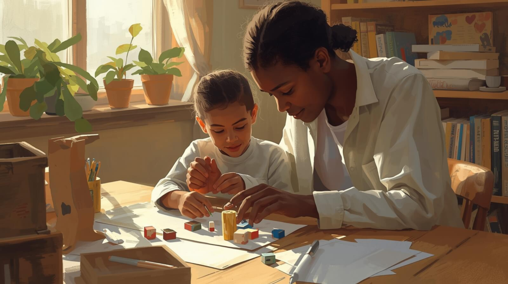 parent guiding child through experiential learning activity at home using hands-on exploration 