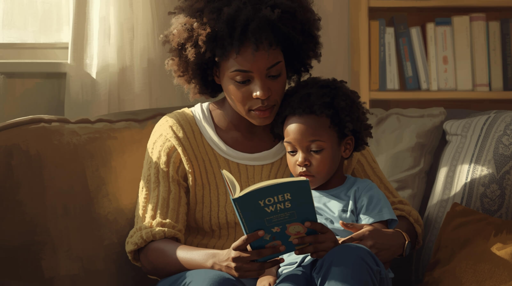 Child showing resistance during reading while parent stays calm and supportive
